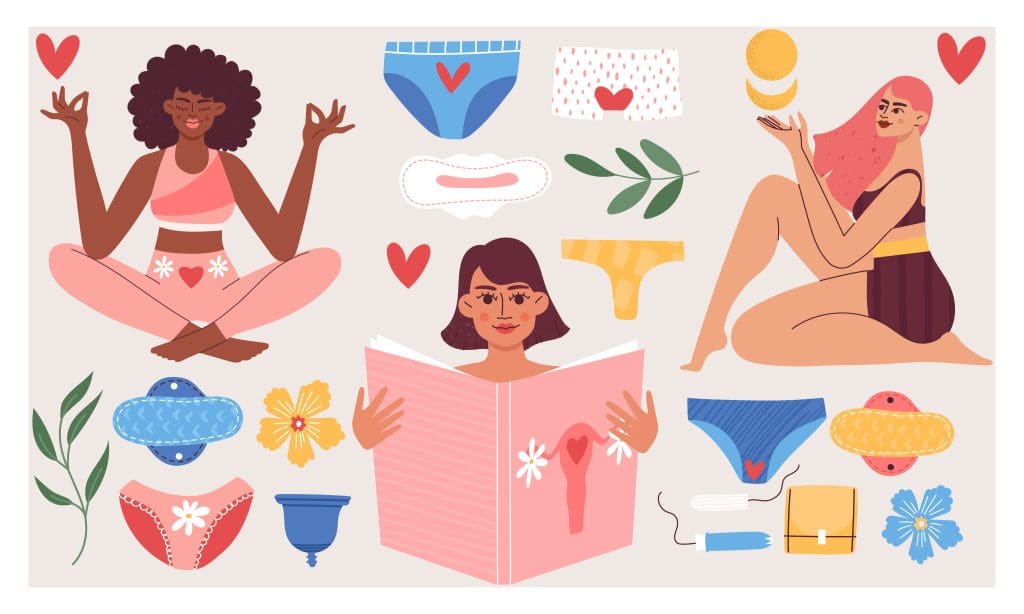dessin de femmes avec les différentes protections pour les règles